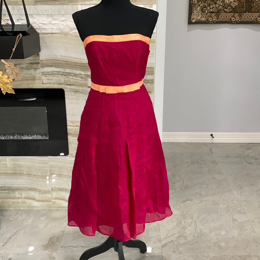 Thread Vintage Red Chiffon Strapless Dress‎ Size 0